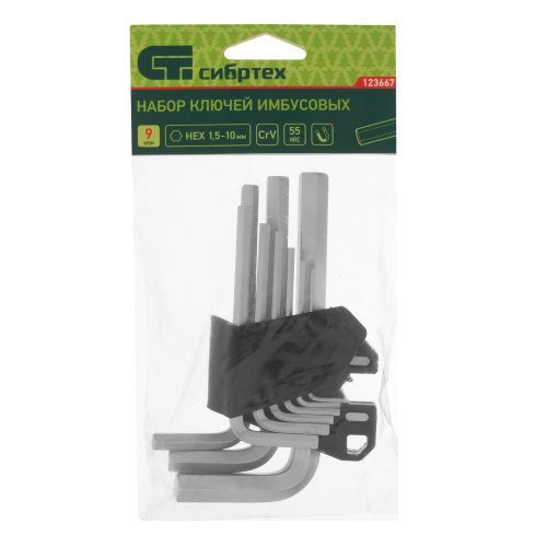 Набор ключей имбусовых, HEX, 1,5-10 мм, CrV, 9 шт. Сибртех по ценам производителя в Москве с доставкой по всей России