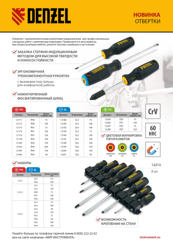 Отвертка SL3х75 мм, CrV, трехкомпонентная рукоятка Denzel по ценам производителя в Москве с доставкой по всей России