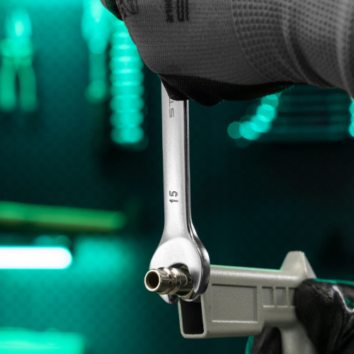 Ключ комбинированный, 15 мм, CrV, матовый хром Stels по ценам производителя в Москве с доставкой по всей России