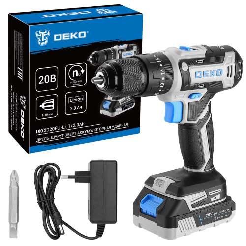 Дрель-шуруповерт аккумуляторная ударная DEKO DKCID20FU-Li, 20В, 1x2.0Ач по ценам производителя в Москве с доставкой по всей России